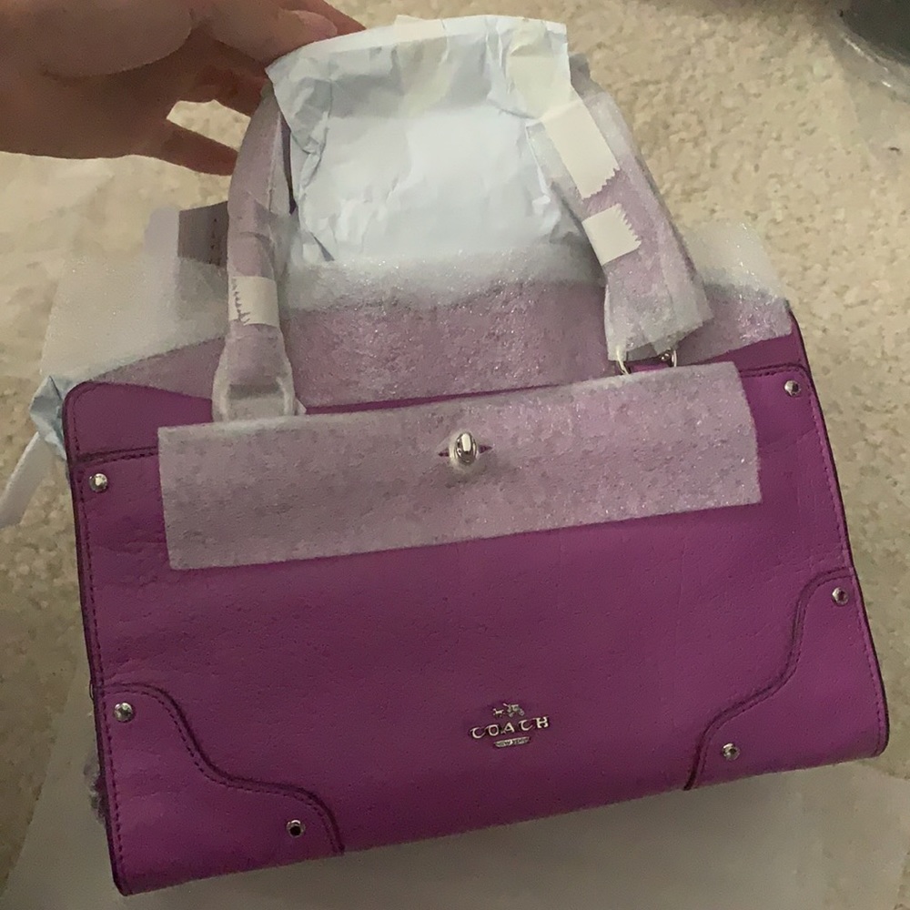 coach small mercer satchel crossbody purple - Picture 6 of 7